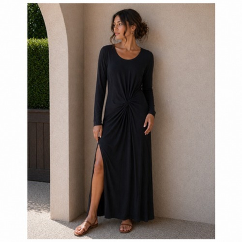 Sundry Dress Womens 1 / Small Twist Front Bodycon Midi Long Sleeve Side Slit USA